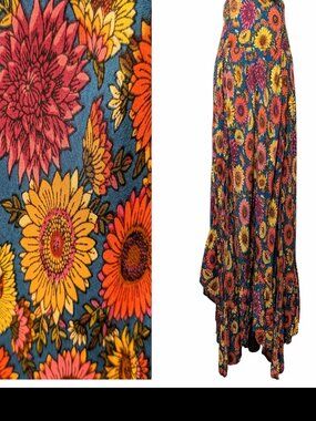 Natural Life Womens Size M Blue Ruffles Asymmetric Slits Maxi Skirt